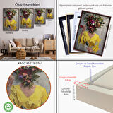 Kahverengi Çerçeveli Çiçek Başlı Kadın Kanvas Tablo