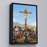 Altın Çerçeveli İsa'nın Çarmıha Gerilmesi Kanvas Tablo