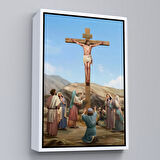 Altın Çerçeveli İsa'nın Çarmıha Gerilmesi Kanvas Tablo