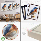 Kahverengi Çerçeveli Soyut Mavi Kuş Tablosu