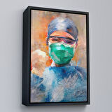 Altın Çerçeveli Covid 19 Dövüşen Soyut Hemşire Portresi, Tıbbi Soyut Kanvas Tablo