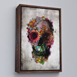 Beyaz Çerçeveli Şeker Kafatası Rengarenk Çiçekli Kafatası Ölülerin Günü Kanvas Tablo