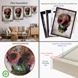 Beyaz Çerçeveli Şeker Kafatası Rengarenk Çiçekli Kafatası Ölülerin Günü Kanvas Tablo