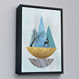 Beyaz Çerçeveli Modern Soyut Geyik Tablosu