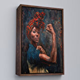Altın Çerçeveli Güçlü Siyah Kadın, Hippi Tarzı Kızlar Güç Feminist Kanvas Tablo