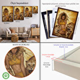 Beyaz Çerçeveli Aslanlarla Oturan Sarışın Vahşi Kadın Kanvas Tablo