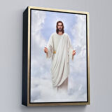 Beyaz Çerçeveli Rab İsa Bulutlarda Göründü, Kilise Hediyesi Hristiyan Kanvas Tablo