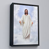 Kahverengi Çerçeveli Rab İsa Bulutlarda Göründü, Kilise Hediyesi Hristiyan Kanvas Tablo