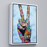 Kahverengi Çerçeveli Kanvas Tablo Graffiti Zafer İşareti Bansky Duvar Sanatı, Graffiti Sokak Sanatı