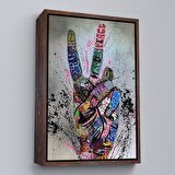 Beyaz Çerçeveli Bansky El Hareketi Kanvas Tablo, Graffiti Zafer İşareti Sokak Sanatı Tablo