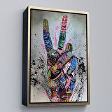 Beyaz Çerçeveli Bansky El Hareketi Kanvas Tablo, Graffiti Zafer İşareti Sokak Sanatı Tablo