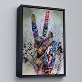 Beyaz Çerçeveli Bansky El Hareketi Kanvas Tablo, Graffiti Zafer İşareti Sokak Sanatı Tablo