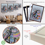 Altın Çerçeveli Boks Eldivenleri Kanvas Tablo, Renkli Banksy Sokak Graffiti Kanvas Tablo