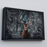 Altın Çerçeveli Ren Geyiği ve Kar Kanvas Tablo, Ren Geyiği Kış Ormanı Tablo