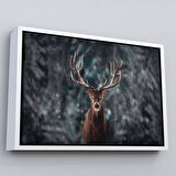 Altın Çerçeveli Ren Geyiği ve Kar Kanvas Tablo, Ren Geyiği Kış Ormanı Tablo