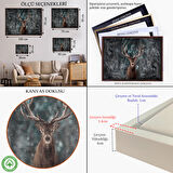 Altın Çerçeveli Ren Geyiği ve Kar Kanvas Tablo, Ren Geyiği Kış Ormanı Tablo