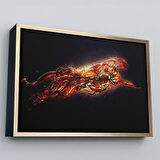 Kahverengi Çerçeveli Altın Renkli Koşan Çita Kanvas Tablo, Hayvan Duvar Sanatı, Büyük Kanvas Tablo