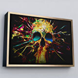 Altın Çerçeveli Kafatası Kanvas Tablo, Graffiti Duvar Sanatı, Kafatası, Graffiti Kafatası Sokak Sanatı