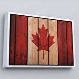 Siyah Çerçeveli Ahşap Kanada Bayrağı Rustik Kanvas Tablo, Kanada Bayrağı Vintage , Ev ve Ofis Dekoru