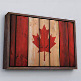 Siyah Çerçeveli Ahşap Kanada Bayrağı Rustik Kanvas Tablo, Kanada Bayrağı Vintage , Ev ve Ofis Dekoru