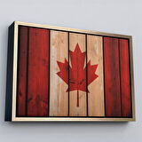 Siyah Çerçeveli Ahşap Kanada Bayrağı Rustik Kanvas Tablo, Kanada Bayrağı Vintage , Ev ve Ofis Dekoru