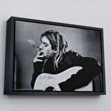 Siyah Çerçeveli Kurt Cobain Sigara İçen Ünlü Baskı Duvar Sanatı Kanvas Tablo, Nirvana Baskı