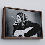 Siyah Çerçeveli Kurt Cobain Sigara İçen Ünlü Baskı Duvar Sanatı Kanvas Tablo, Nirvana Baskı