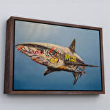 Altın Çerçeveli Graffiti Köpek Balığı Kanvas, Pop Art Tablo