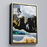 Siyah Çerçeveli Modern Altın Soyut Tablosu