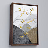 Beyaz Çerçeveli Modern Altın Soyut Tablosu