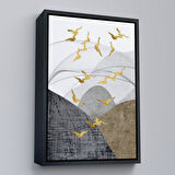 Beyaz Çerçeveli Modern Altın Soyut Tablosu