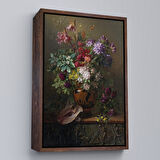 Beyaz Çerçeveli Vazodaki Renkli Çiçekler Tablosu