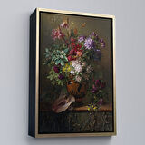 Beyaz Çerçeveli Vazodaki Renkli Çiçekler Tablosu