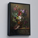 Beyaz Çerçeveli Vazodaki Renkli Çiçekler Tablosu