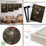 Beyaz Çerçeveli Vazodaki Renkli Çiçekler Tablosu