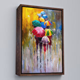 Beyaz Çerçeveli Renkli Şemsiyeler Yağlıboya Görünüm Dekoratif Kanvas Duvar Tablosu