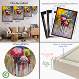 Beyaz Çerçeveli Renkli Şemsiyeler Yağlıboya Görünüm Dekoratif Kanvas Duvar Tablosu