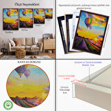 Siyah Çerçeveli Lavanta Bahçesi Üzerinde Uçan Hava Balonu Yağlıboya Görünüm Kanvas Duvar Tablosu