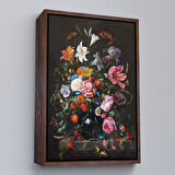 Kahverengi Çerçeveli Renkli Çiçekler Yağlıboya Görünüm Dekoratif Kanvas Duvar Tablosu