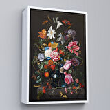 Kahverengi Çerçeveli Renkli Çiçekler Yağlıboya Görünüm Dekoratif Kanvas Duvar Tablosu
