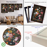 Kahverengi Çerçeveli Renkli Çiçekler Yağlıboya Görünüm Dekoratif Kanvas Duvar Tablosu