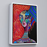 Beyaz Çerçeveli Zarif Kadın Portresi Dekoratif Kanvas Duvar Tablosu