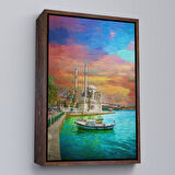 Siyah Çerçeveli Ortaköy Cami Ve Boğaz Köprüsü Yağlıboya Görünüm Kanvas Duvar Tablosu