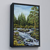 Siyah Çerçeveli Ormandan Akan Akarsu Tablo