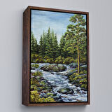 Siyah Çerçeveli Ormandan Akan Akarsu Tablo