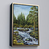 Siyah Çerçeveli Ormandan Akan Akarsu Tablo