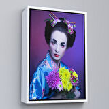 Kahverengi Çerçeveli Mavi Kimonolu Geyşa Tablo