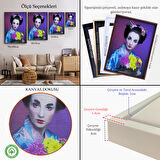 Kahverengi Çerçeveli Mavi Kimonolu Geyşa Tablo