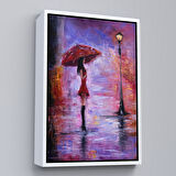 Beyaz Çerçeveli Gece Lambası Altında Şemsiyeli Kız Tablosu