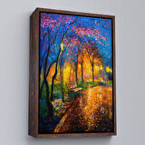 Kahverengi Çerçeveli Moskova Parkta Gece Manzarası Kanvas Tablo